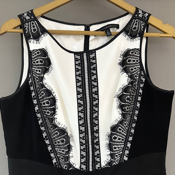 Black White Lace Panel Dress Sleeveless Fit & Flare Mini - Picture 4 of 8